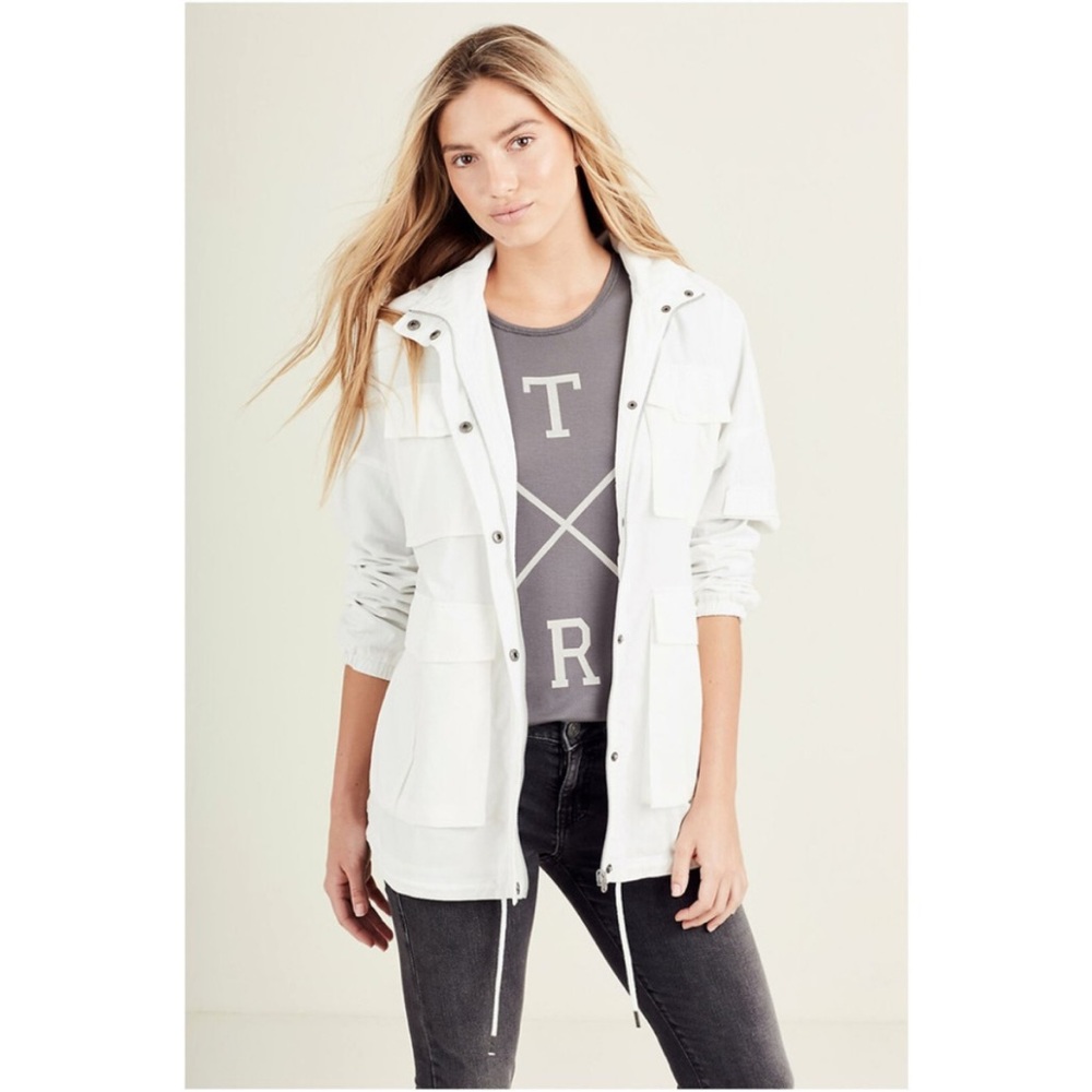 True Religion Women’s Light Weight Hooded Waterproof Parka Jacket White Size XS